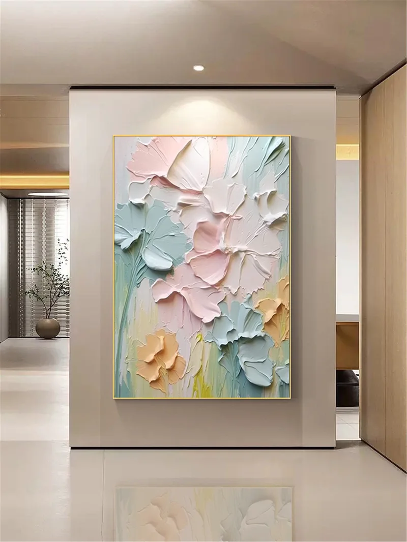 Flower Painting Textured Acrylic Canvas Art for Living Room Walls