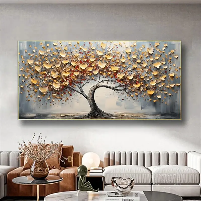 Pink Floral Painting Abstract Acrylic Canvas Art for Wall Design