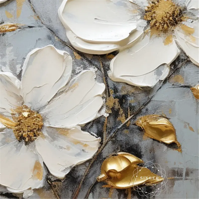 Floral Wall Art Abstract Painting Textured Acrylic Canvas for Decor