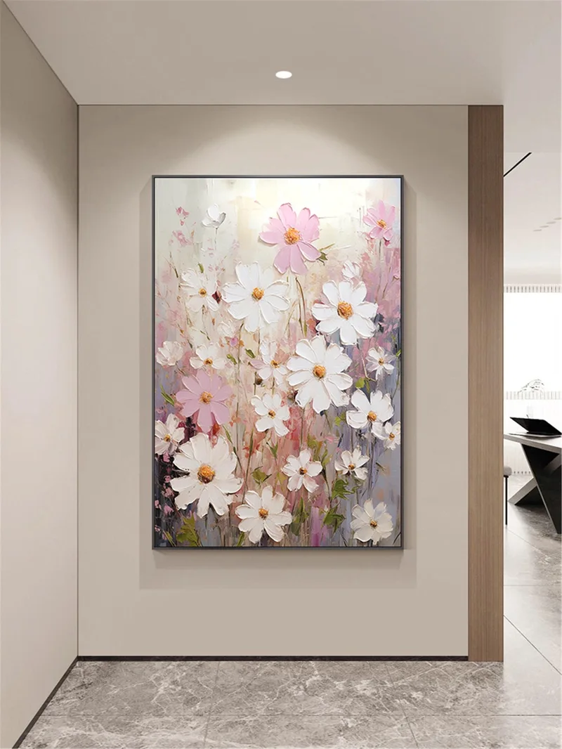 Flower Wall Art Acrylic Canvas Painting with Textured Finish