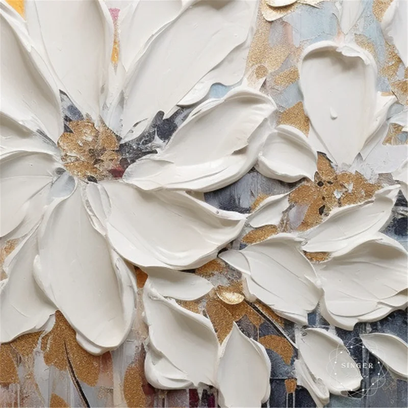 Abstract Flower Wall Art Canvas Painting with Textured Acrylic Design