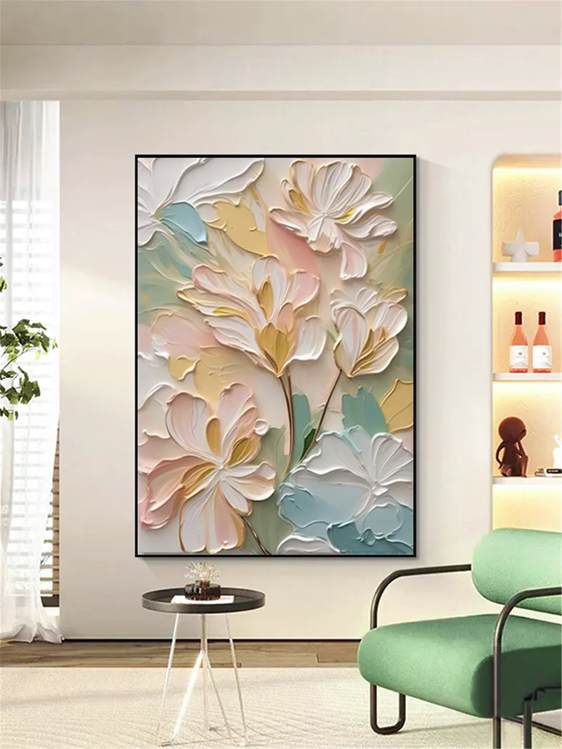 Abstract Flower Painting Textured Canvas Art for Living Room Decor
