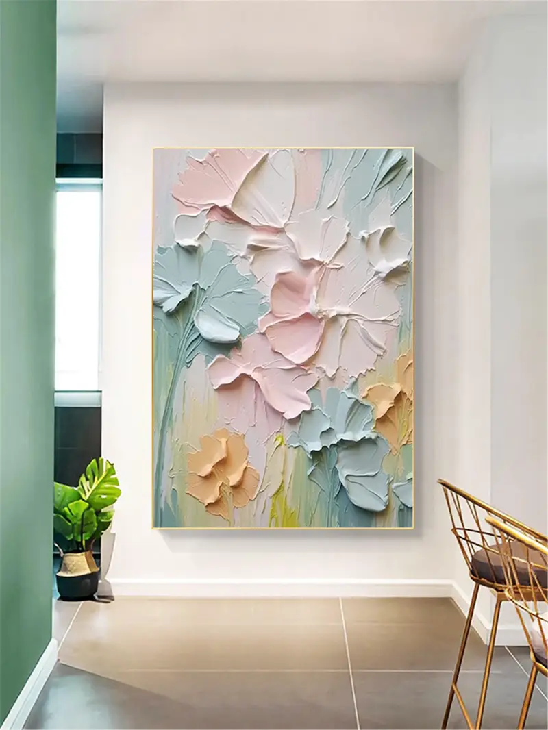 Flower Painting Textured Acrylic Canvas Art for Living Room Walls