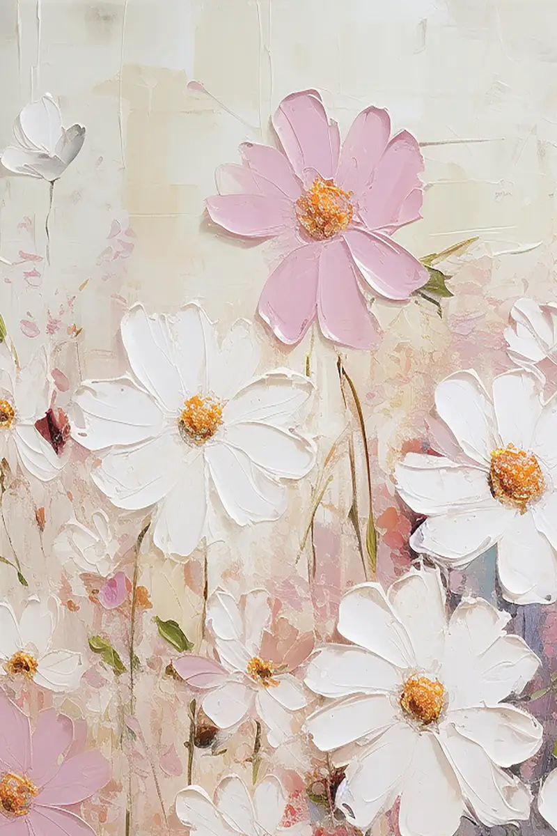 Flower Wall Art Acrylic Canvas Painting with Textured Finish
