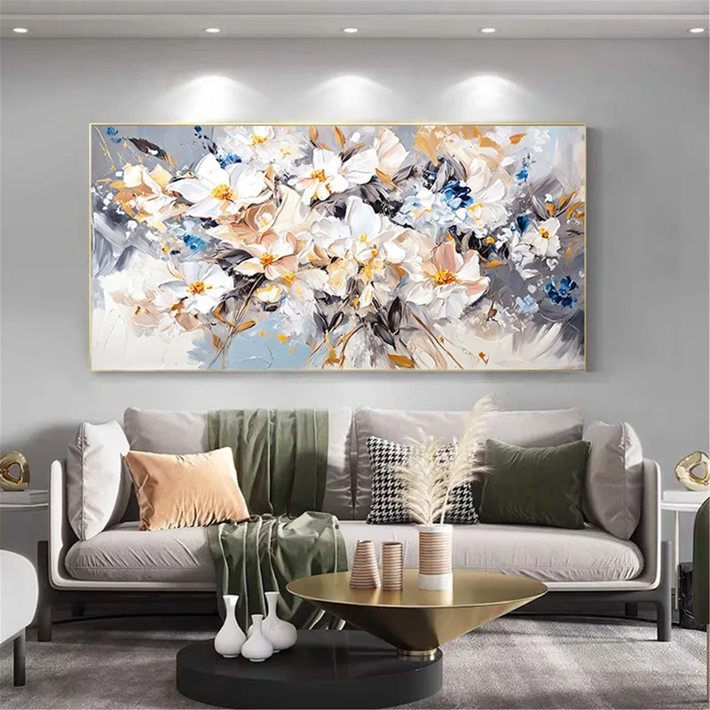 Abstract Flower Painting Textured Acrylic Canvas Art for Home Walls