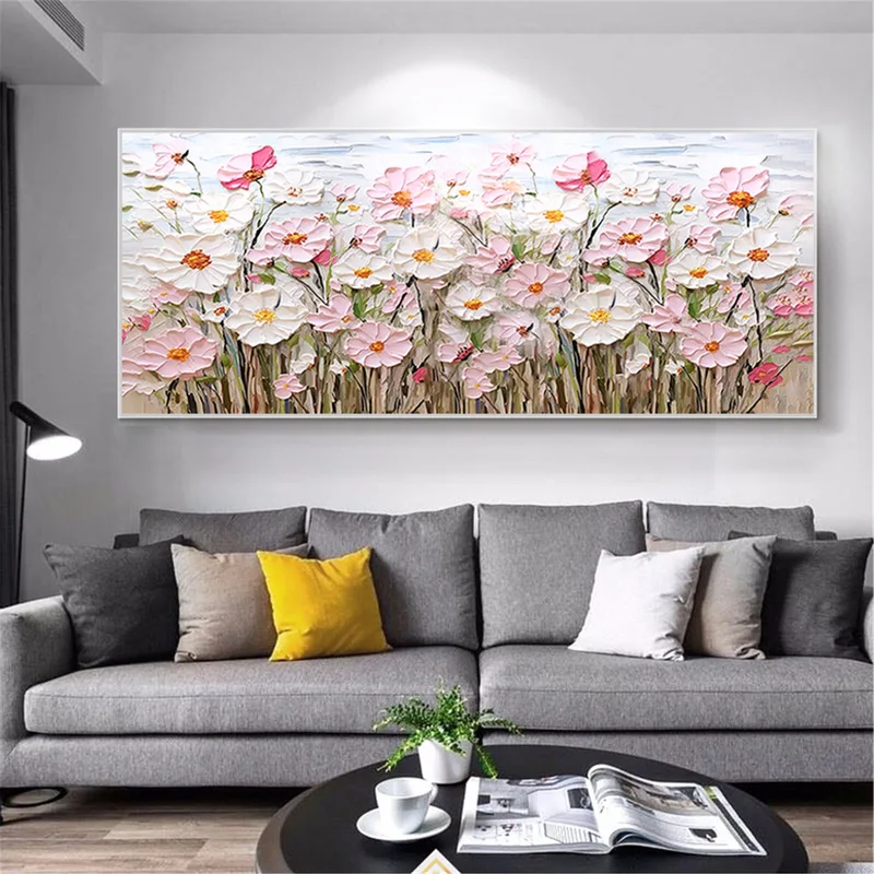 Abstract Flower Painting Acrylic Canvas Art with Textured Finish