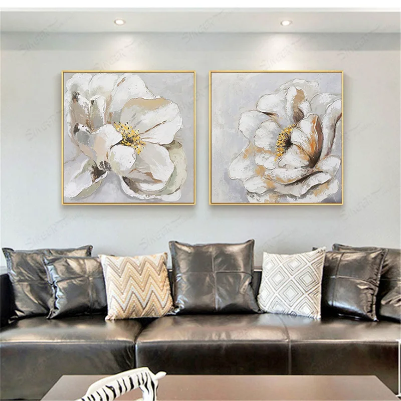 Pink Flower Wall Art Acrylic Painting on Canvas for Living Room