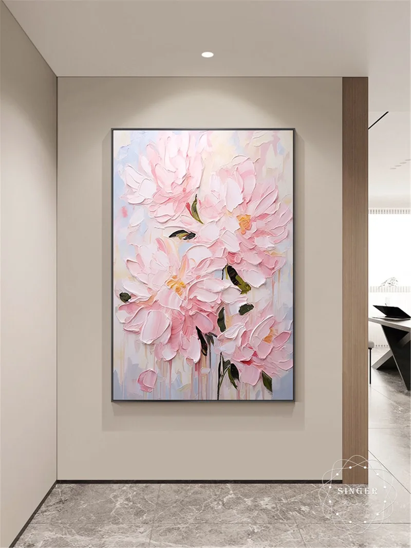 Flower Wall Art Textured Canvas Painting for Modern Home Walls