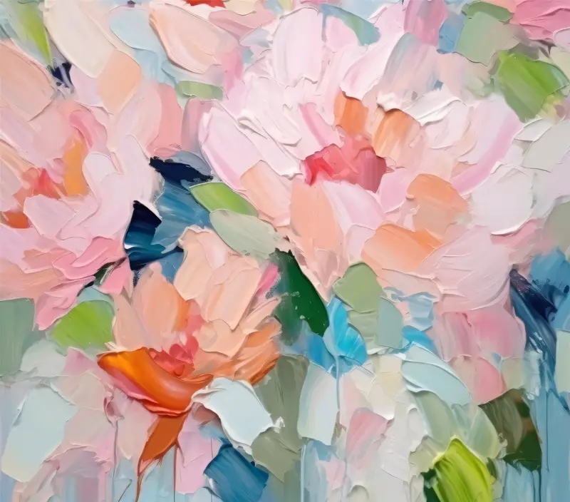 Pink Flower Wall Art Canvas Painting with 3D Textured Finish