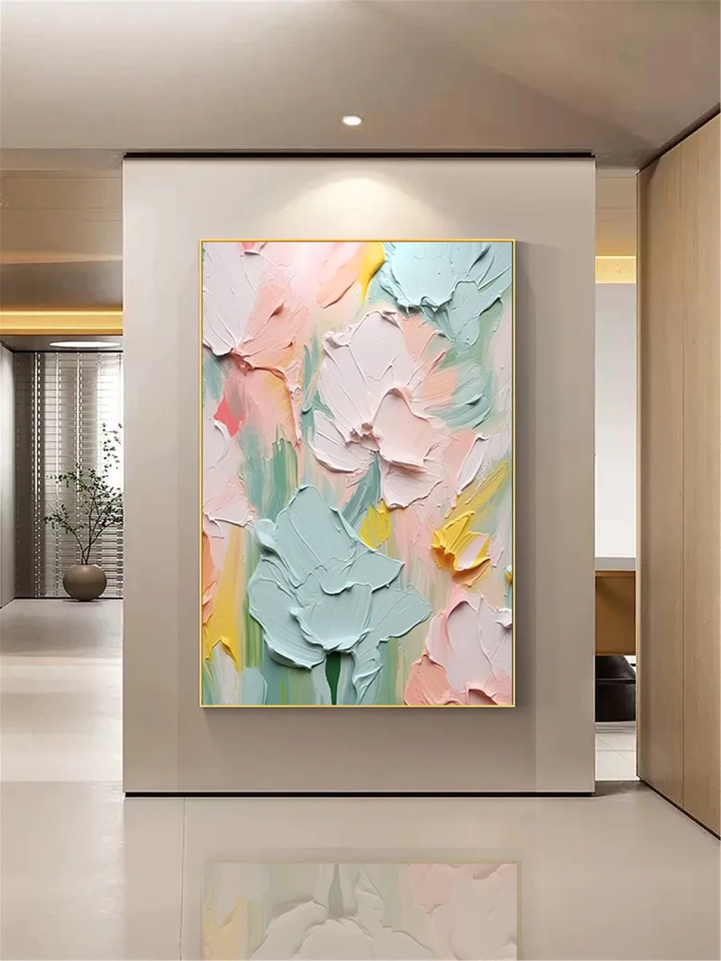 Floral Wall Art Textured Acrylic Canvas Painting for Modern Decor