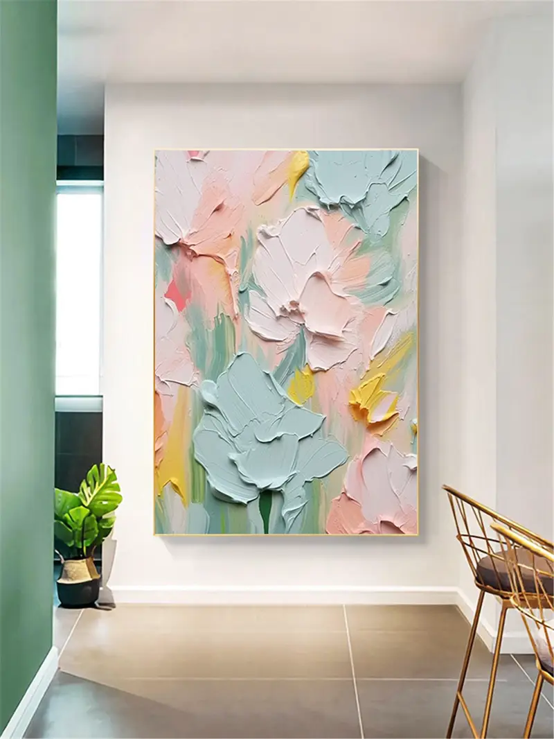 Floral Wall Art Textured Acrylic Canvas Painting for Modern Decor