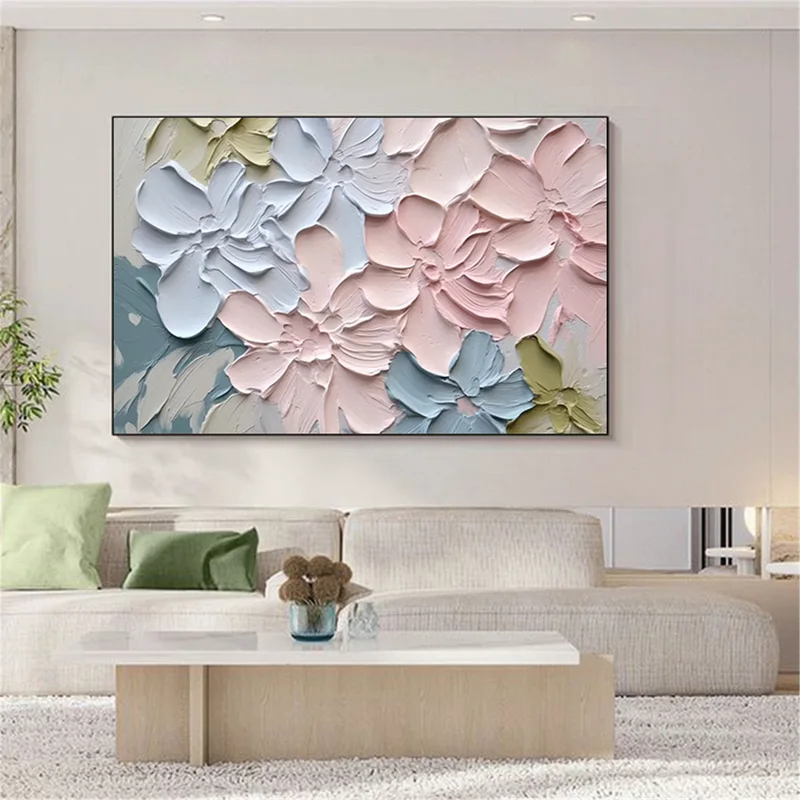 Flower Wall Art Textured Acrylic Painting on Canvas for Home Decor