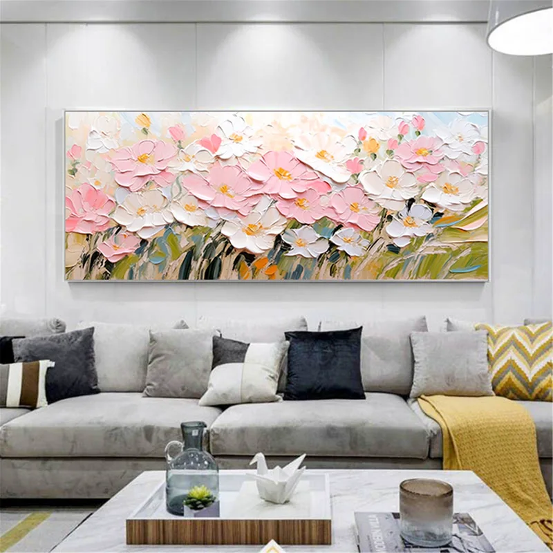 Floral Canvas Art Abstract Painting with Textured Acrylic Finish