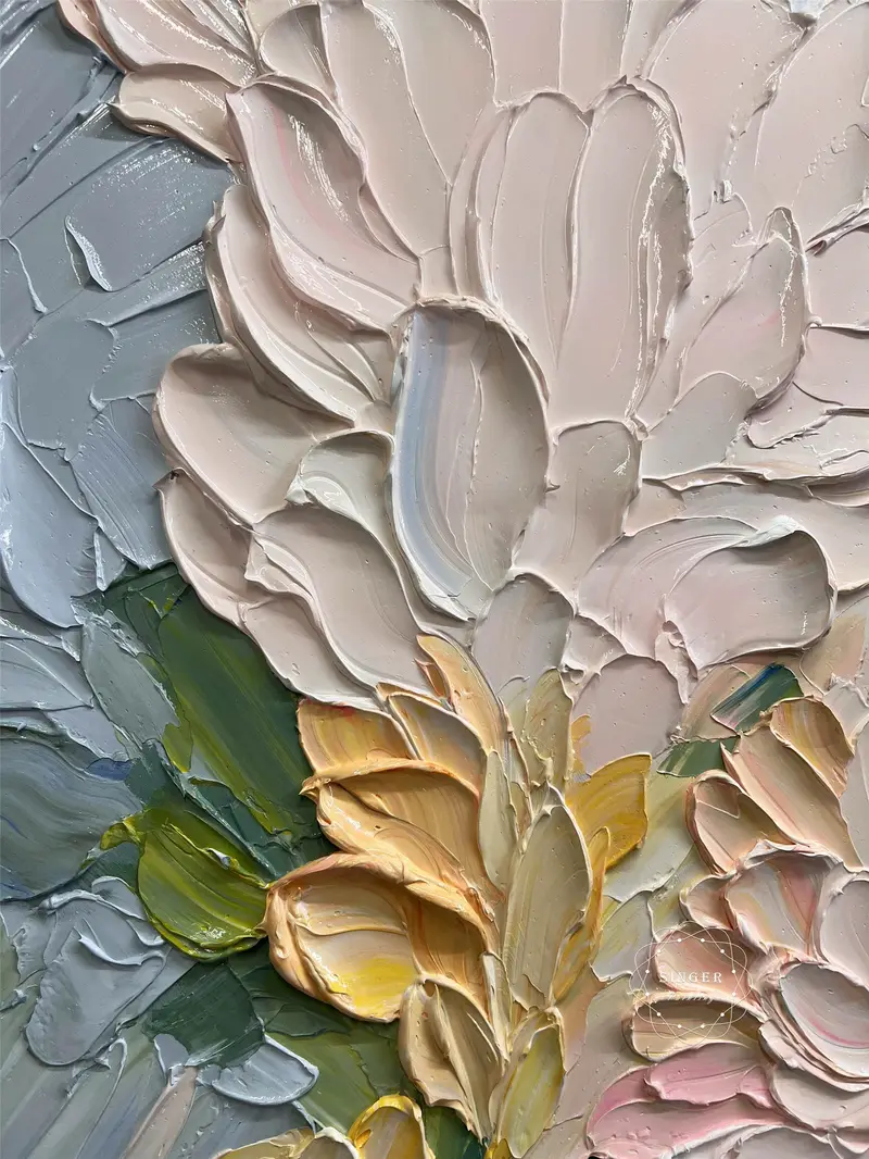 Acrylic Flower Painting with 3D Texture for Unique Wall Decor