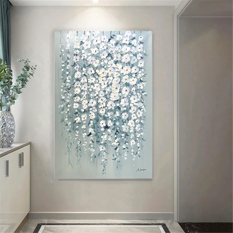 Pink Floral Art Textured Canvas Painting for Modern Wall Decoration