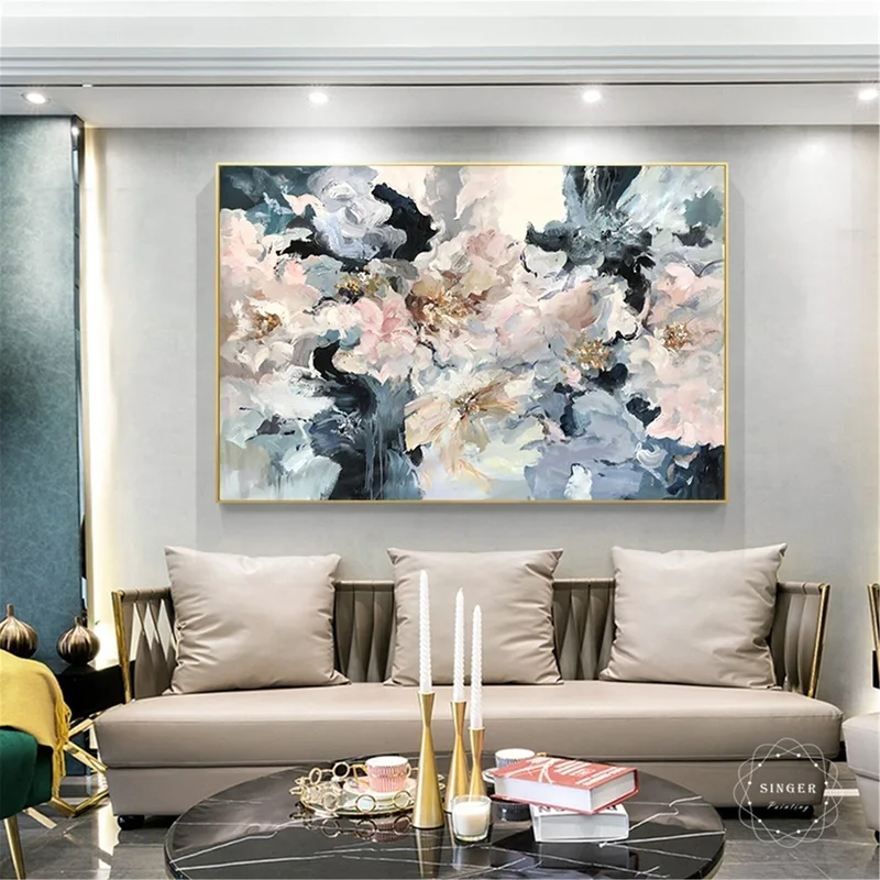 Abstract Flower Wall Art Framed Acrylic Canvas Painting for Home Decor