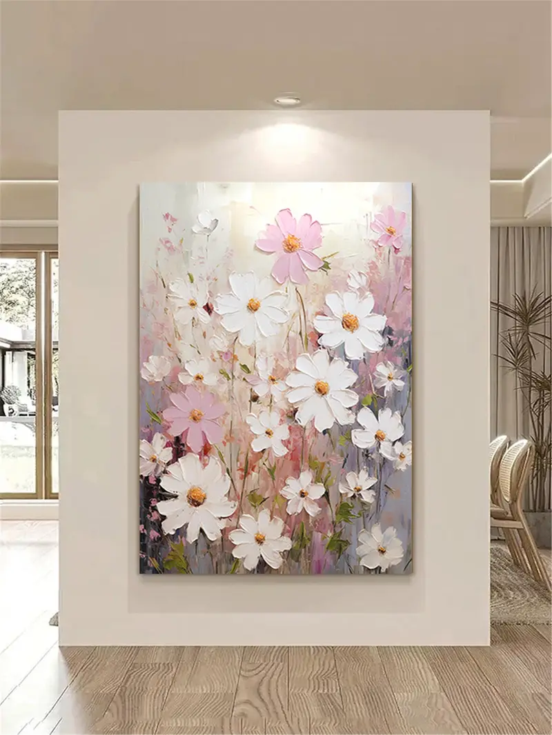 Flower Wall Art Acrylic Canvas Painting with Textured Finish