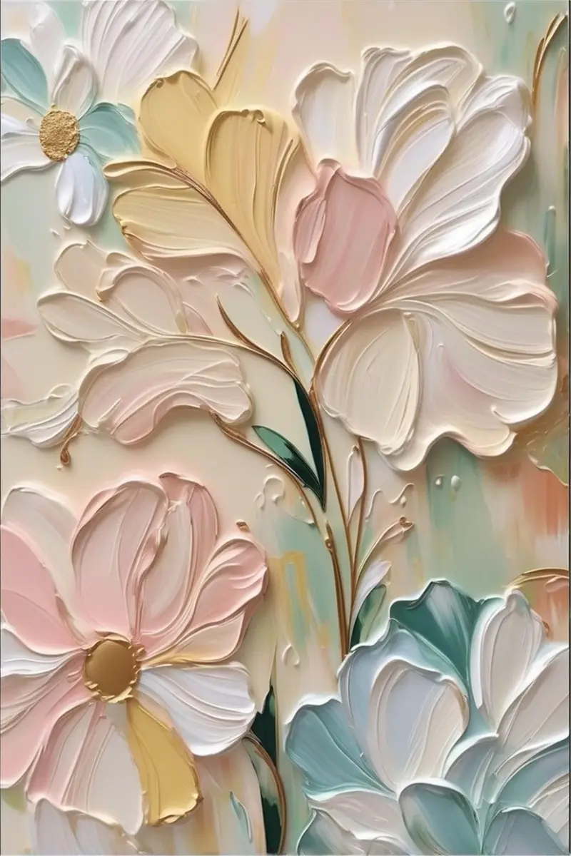 Pink Floral Art Acrylic Painting on Canvas with Textured Finish