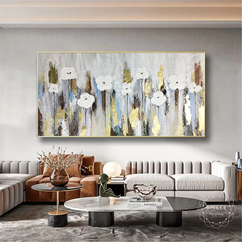Abstract Floral Wall Art Textured Canvas Painting for Living Room