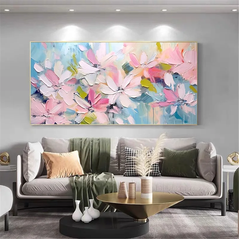 Original Floral Art Acrylic Canvas Painting for Living Room Walls