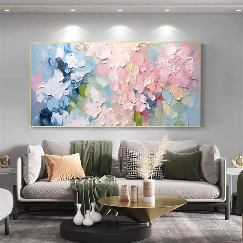 Flower Wall Art Acrylic Painting on Canvas with Textured Finish