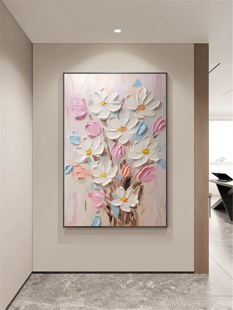 Floral Art Pink Flower Painting on Canvas for Modern Wall Decor