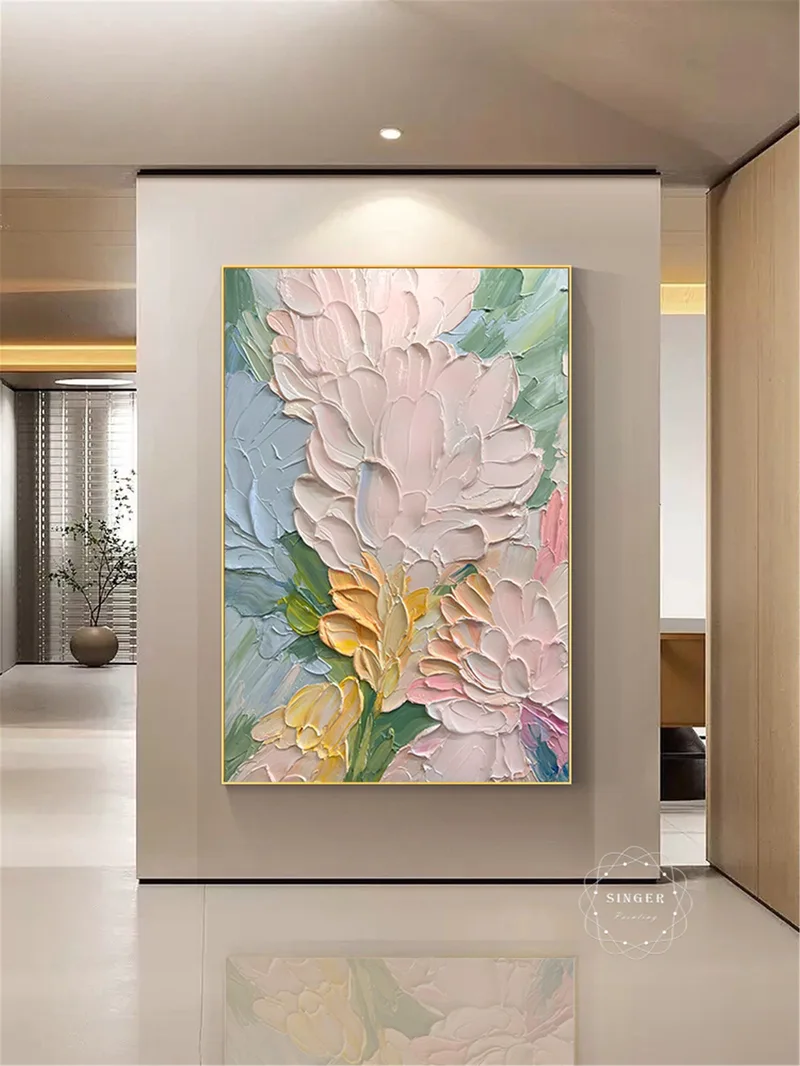 Acrylic Flower Painting with 3D Texture for Unique Wall Decor
