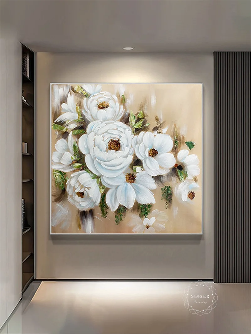 Pink Flower Painting Abstract Acrylic Canvas Art for Modern Decor