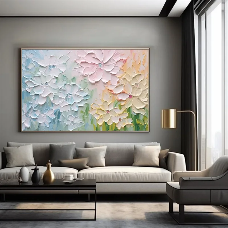 Floral Wall Art 3D Textured Canvas Painting for Modern Home Decor
