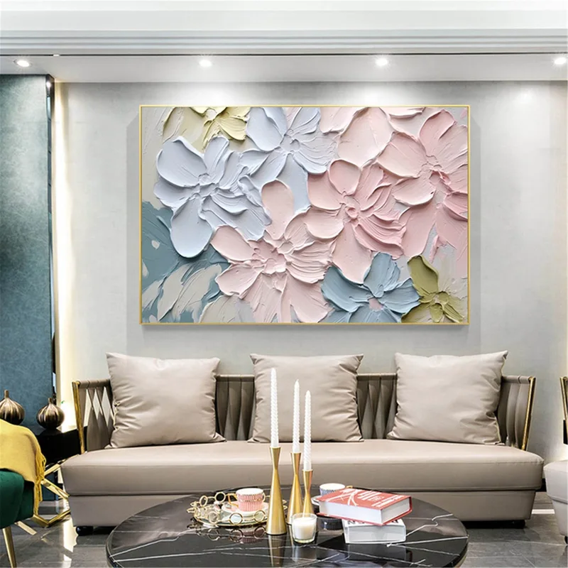 Flower Wall Art Textured Acrylic Painting on Canvas for Home Decor
