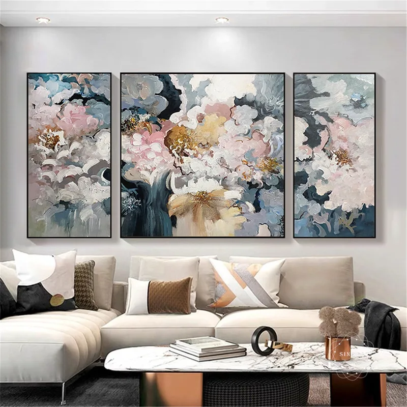 Pink Flower Wall Art Acrylic Canvas Painting for Personalized Gifts