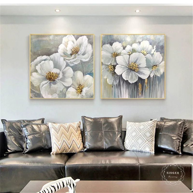 Pink Flower Painting Acrylic Canvas Art for Personalized Wall Gifts