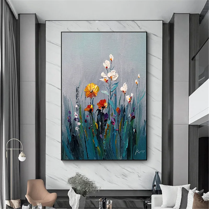 Abstract Floral Painting Canvas Art with Textured Acrylic Finish