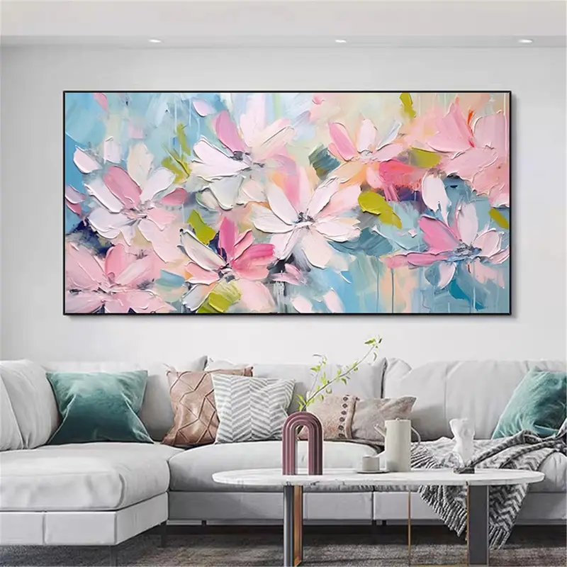 Original Floral Art Acrylic Canvas Painting for Living Room Walls