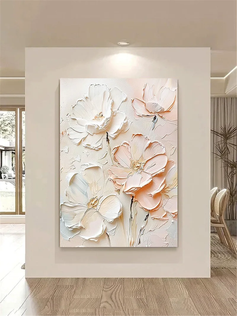 Abstract Floral Art Pink Flower Painting on Textured Canvas