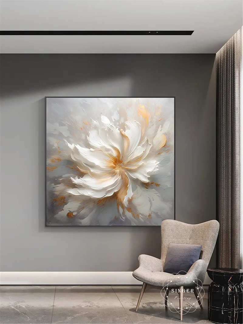 Flower Painting Textured Canvas Art Acrylic Design for Wall Decor