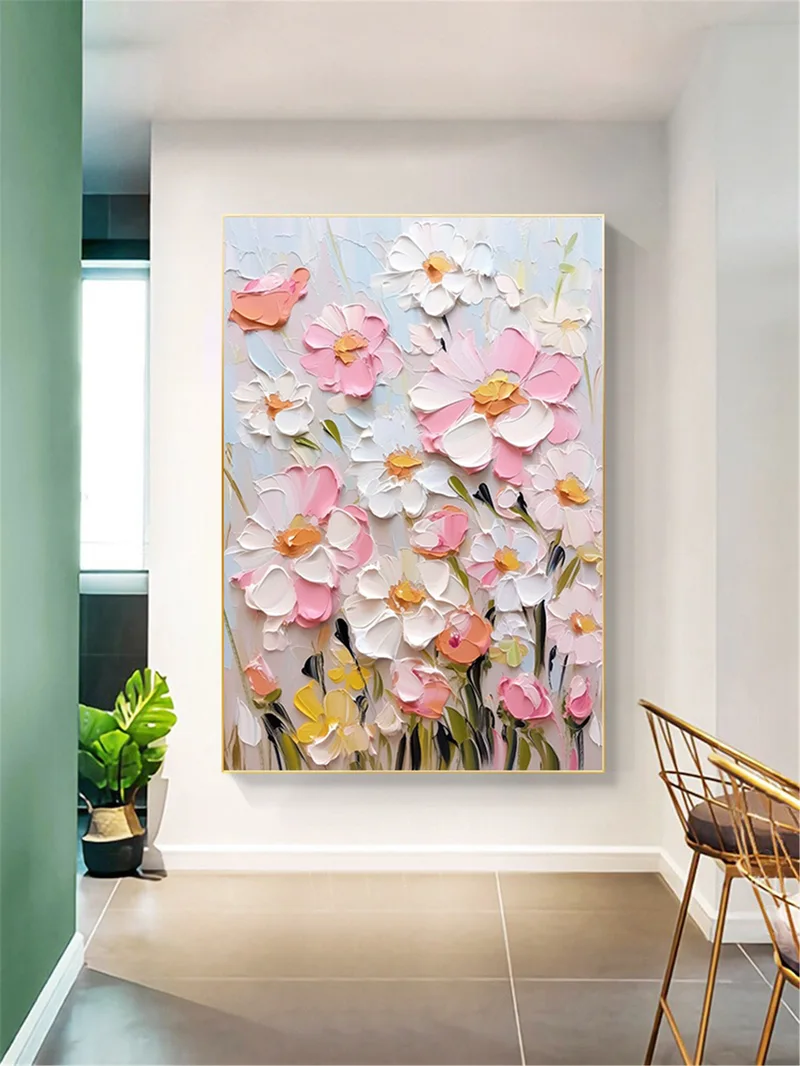 Flower Wall Art 3D Textured Acrylic Canvas Painting for Wall Display