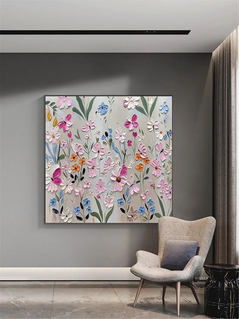Pink Flower Wall Art Acrylic Painting on Canvas for Personalized Gift