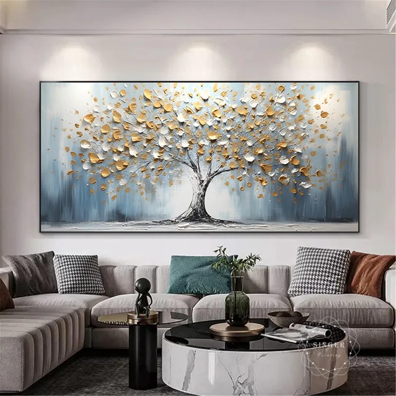 Flower Wall Art Abstract Canvas Painting with Textured Acrylic Finish