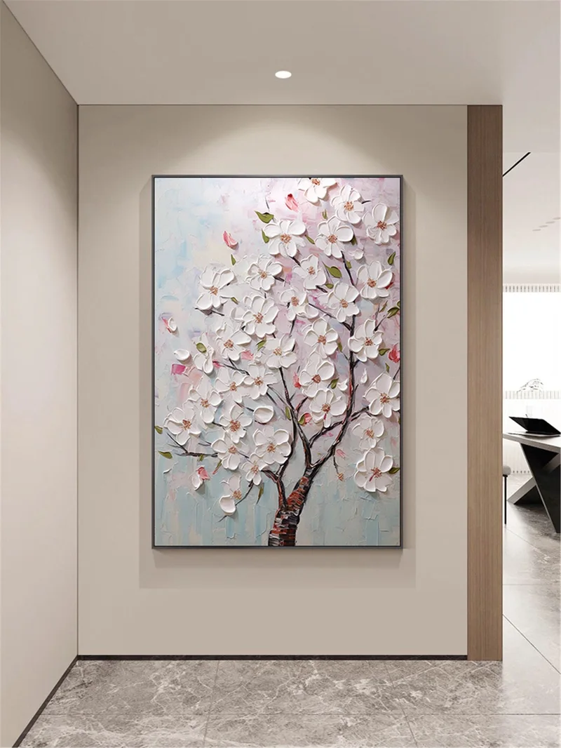 Floral Wall Art Acrylic Canvas Painting with 3D Textured Finish