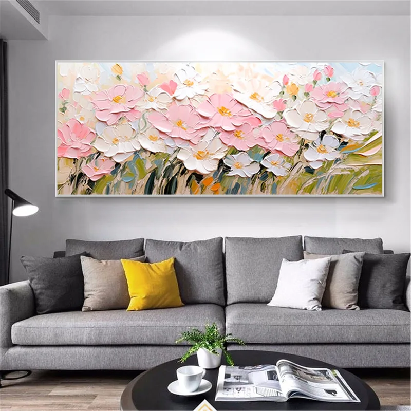 Floral Canvas Art Abstract Painting with Textured Acrylic Finish
