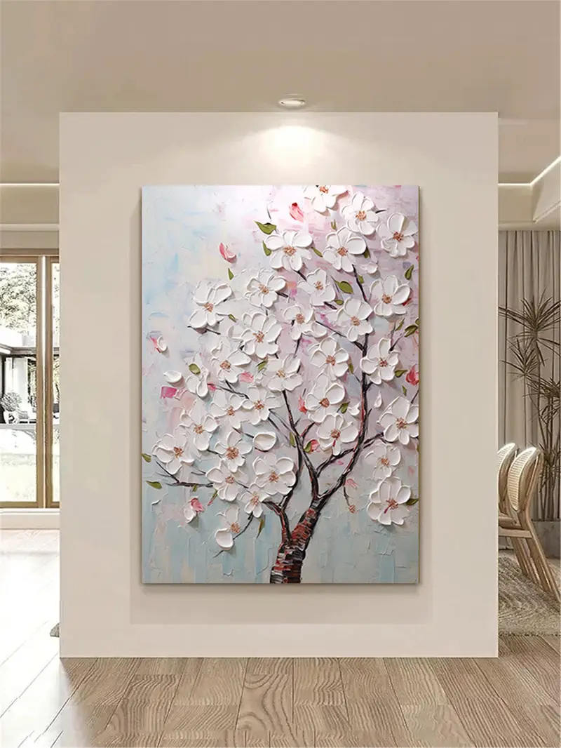 Floral Wall Art Acrylic Canvas Painting with 3D Textured Finish