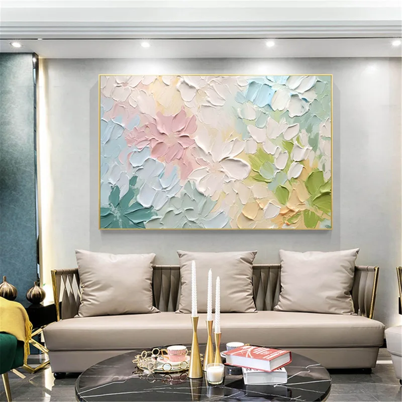Pink Floral Art Canvas Painting 3D Texture for Modern Home Decor