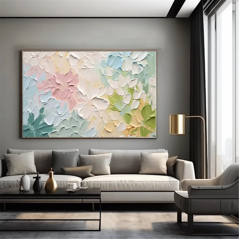 Pink Floral Art Canvas Painting 3D Texture for Modern Home Decor