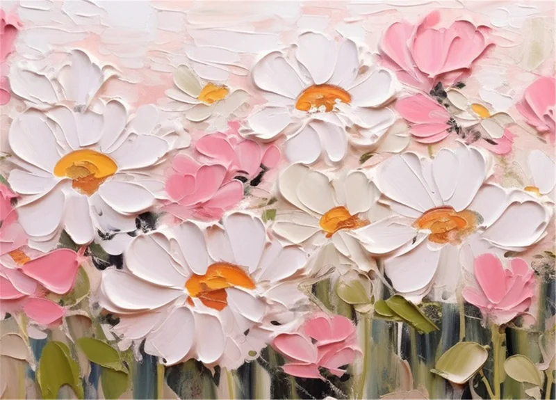 Pink Floral Wall Art Acrylic Painting on Canvas with 3D Texture