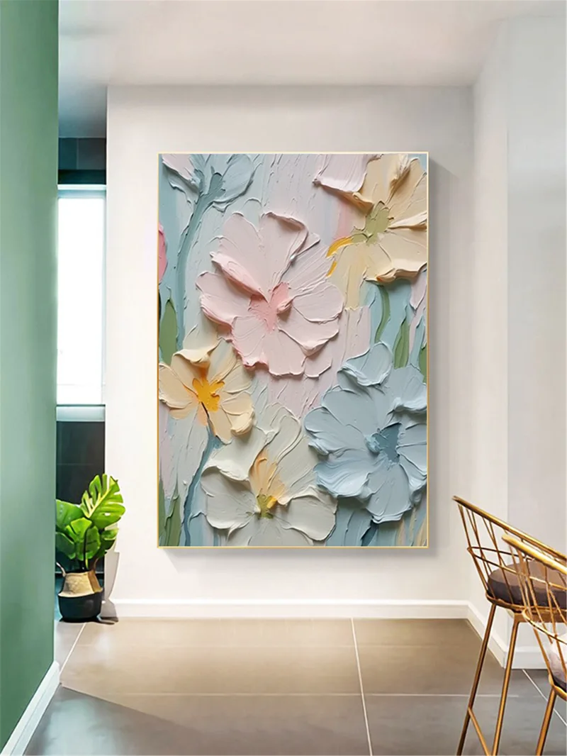Flower Wall Art 3D Textured Acrylic Painting on Canvas for Unique Decor