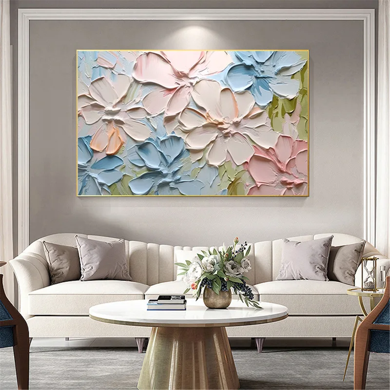 Flower Painting Abstract Canvas Art with Textured Acrylic Finish
