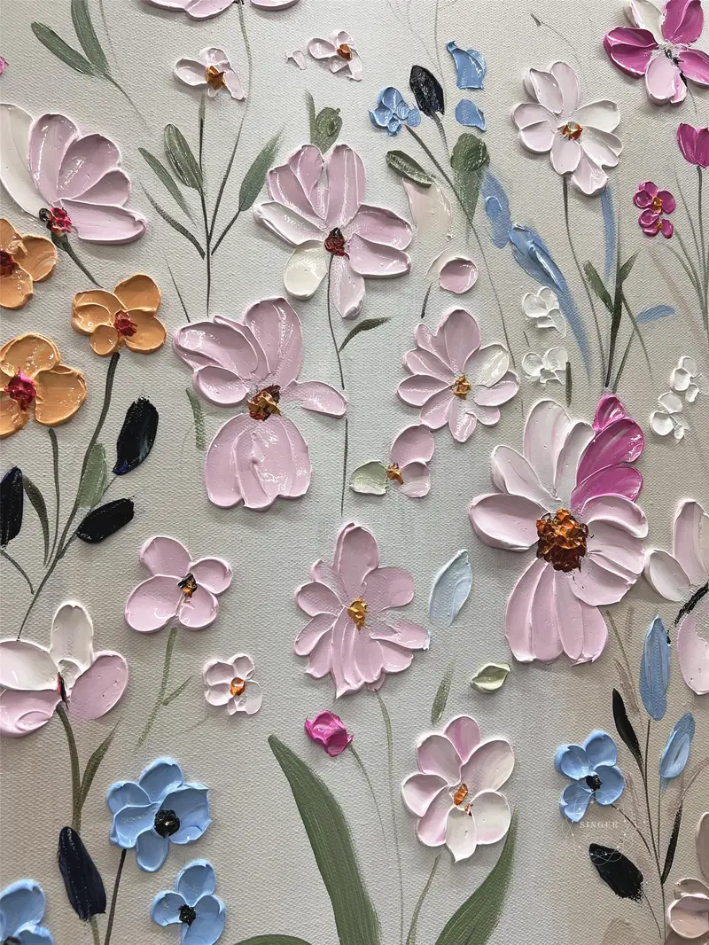 Pink Flower Wall Art Acrylic Painting on Canvas for Personalized Gift