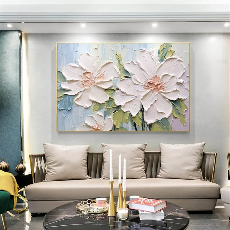 Floral Canvas Art Abstract Painting with 3D Texture for Home Walls