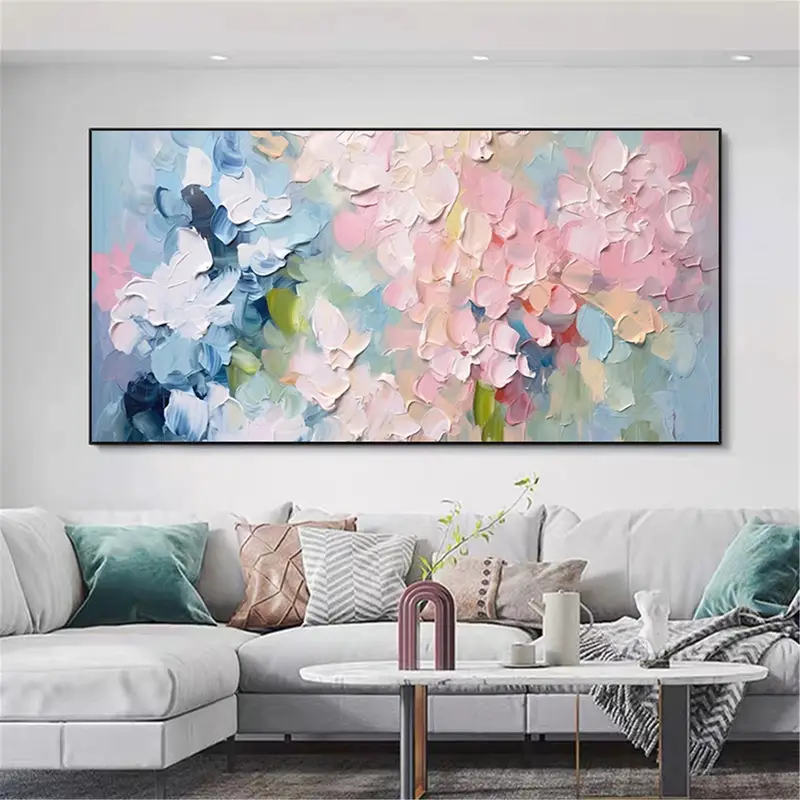 Flower Wall Art Acrylic Painting on Canvas with Textured Finish